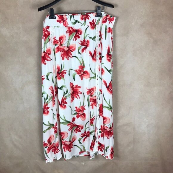 JM COLLECTION White Floral Crinkled Midi Skirt NEW Size XL - Picture 8 of 8